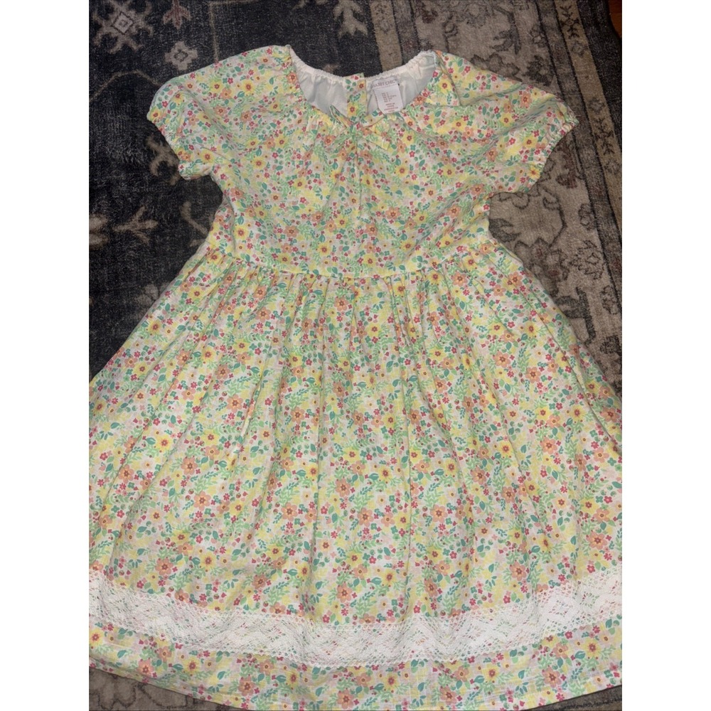 Shabby Chic Dress Girls Size 7 Short Sleeve Yellow Floral Print
